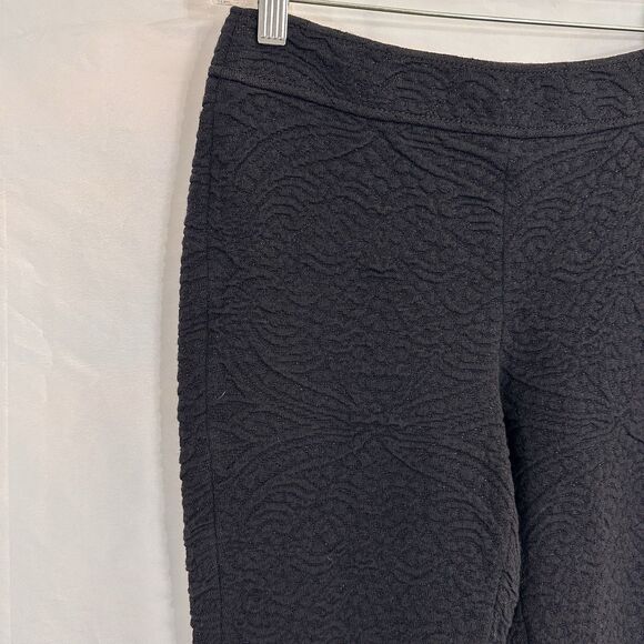 St John Black Floral Jacquard Textured Slim Leg Ankle Slit Pants Size 2 Metallic - Picture 6 of 7